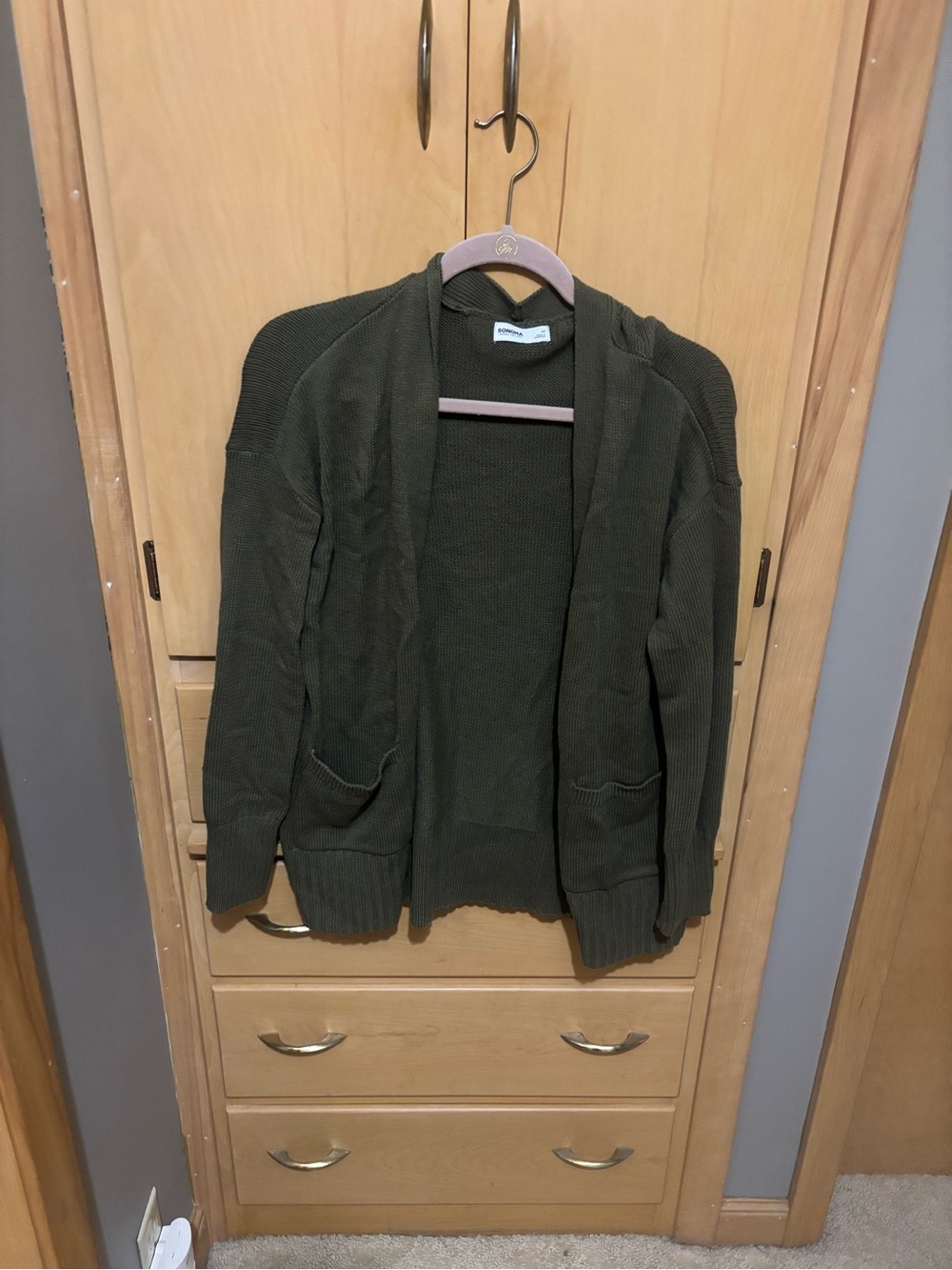 Sonoma Olive Open-Front Knit Cardigan